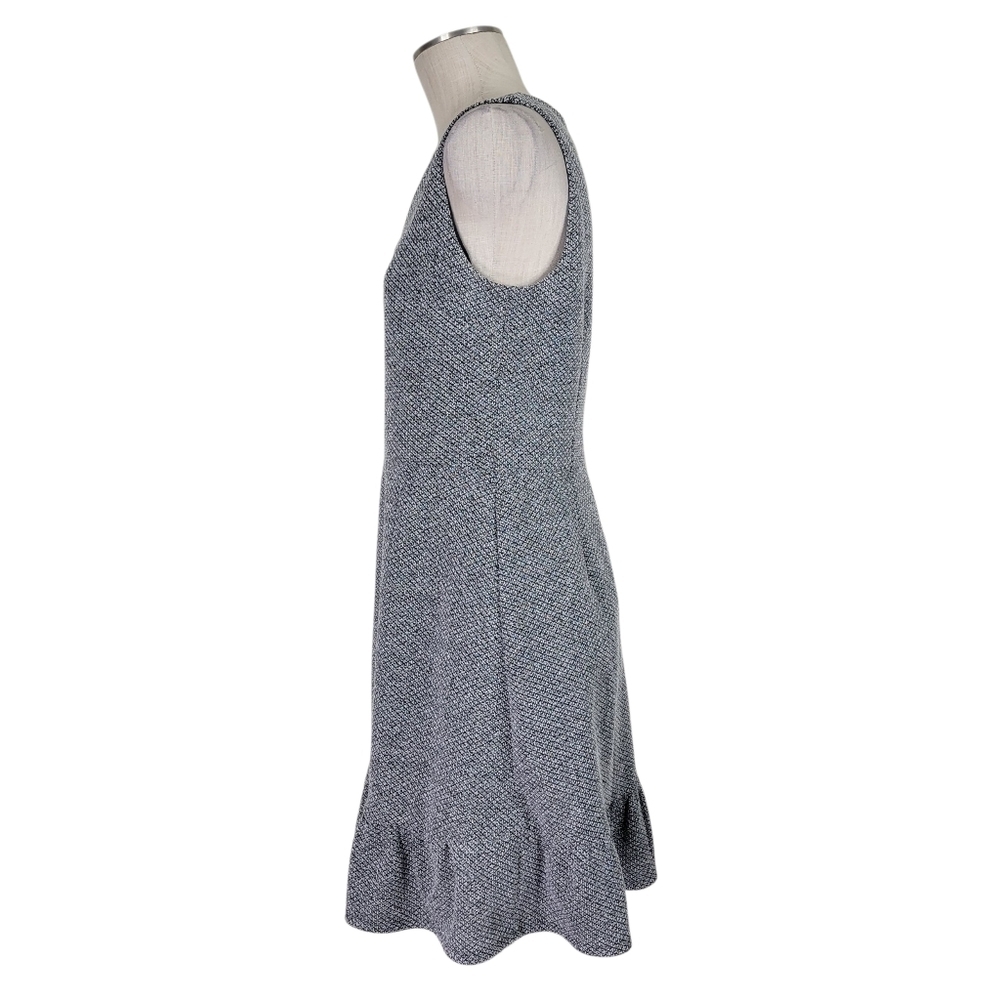 Loft Dress Size 12 Black White Flounce Hem V Neck Sleeveless Textured Back Zip - Picture 3 of 9